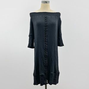 Mossimo Black Boho Dress Peasant Cottagecore Off Shoulder Size Small